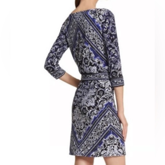 White House Black Market Women SZ S Blue White Paisley Waist Tie Belt - Picture 3 of 9